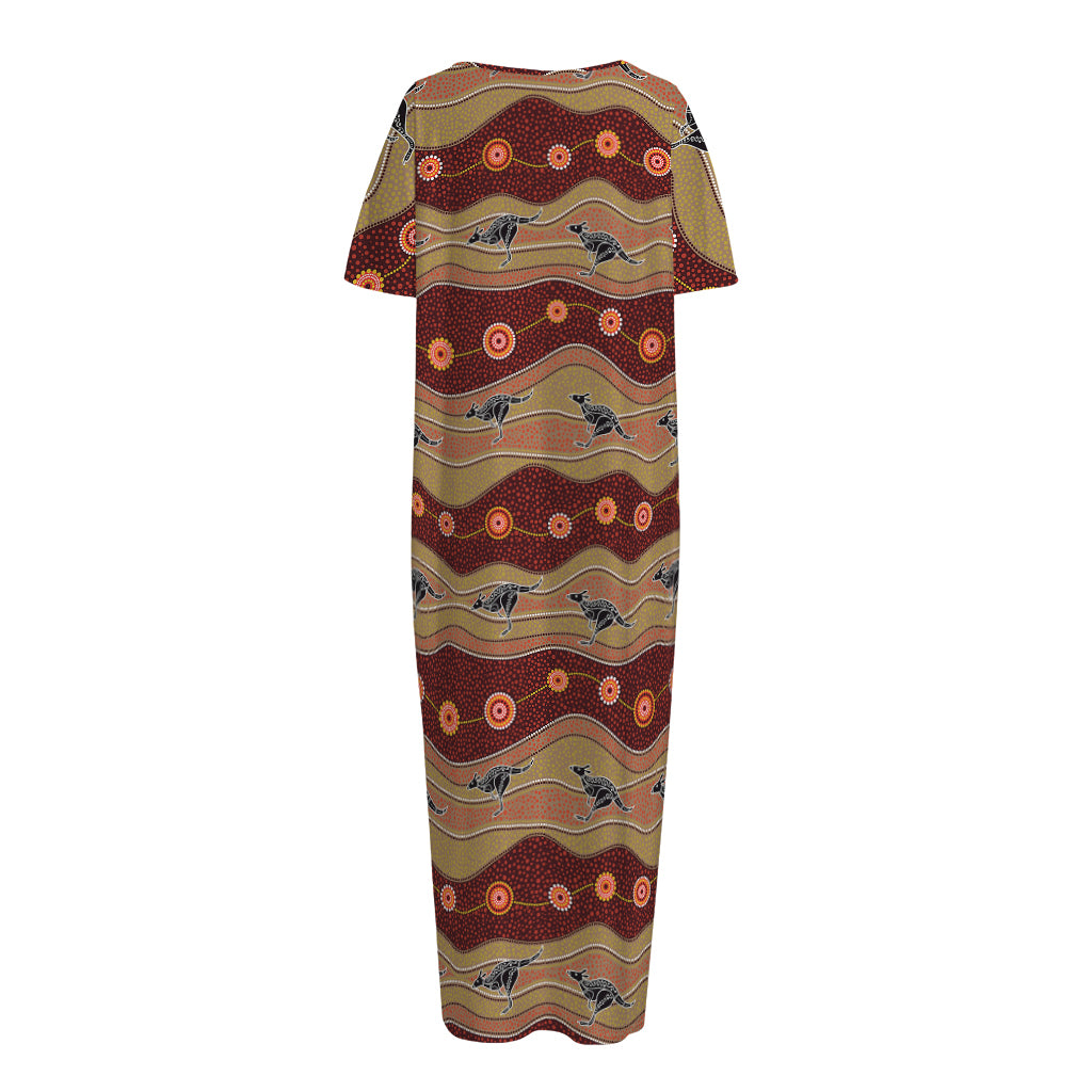 Australian Aboriginal Kangaroo Print Short Sleeve Long Nightdress