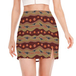 Australian Aboriginal Kangaroo Print Side Slit Mini Skirt