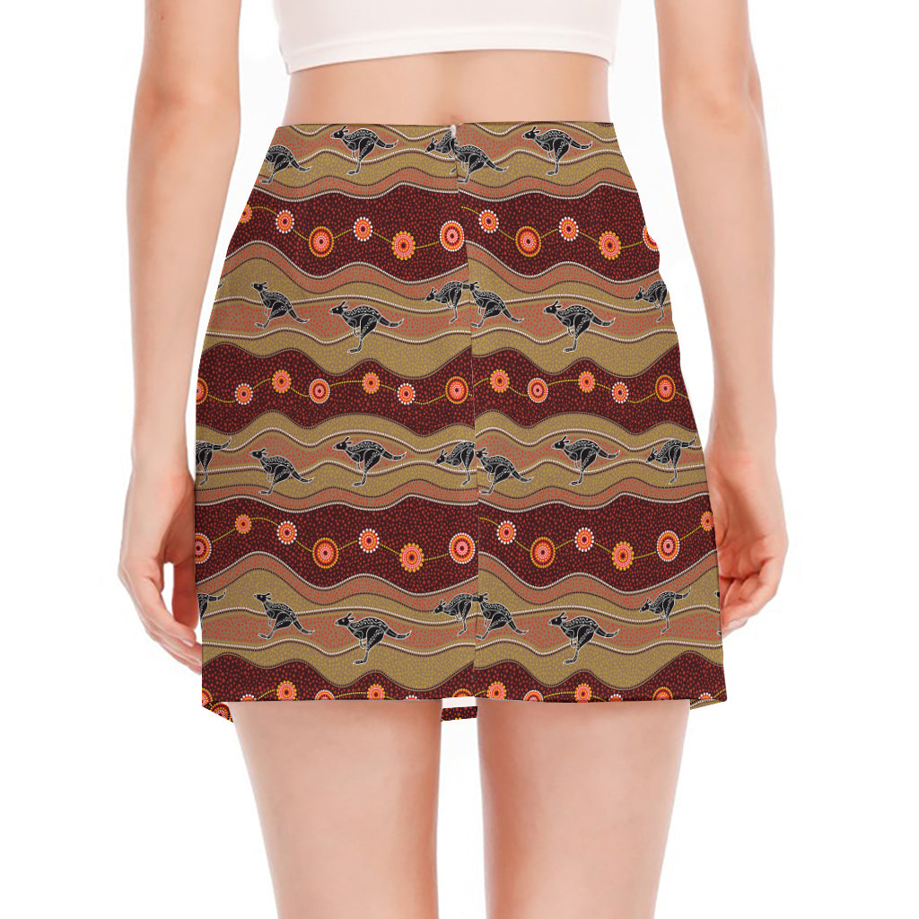 Australian Aboriginal Kangaroo Print Side Slit Mini Skirt