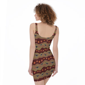 Australian Aboriginal Kangaroo Print Sleeveless Bodycon Dress