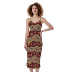 Australian Aboriginal Kangaroo Print Slim Fit Midi Cami Dress