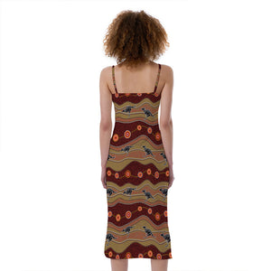 Australian Aboriginal Kangaroo Print Slim Fit Midi Cami Dress