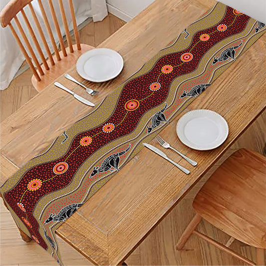 Australian Aboriginal Kangaroo Print Table Runner