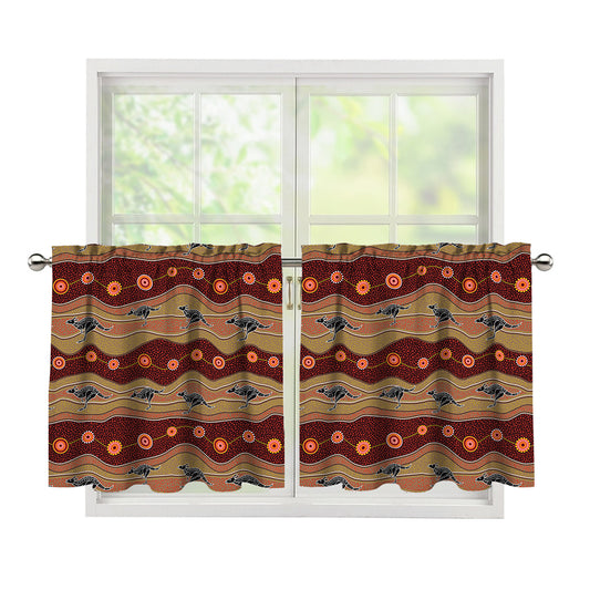 Australian Aboriginal Kangaroo Print Tier Curtains