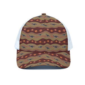 Australian Aboriginal Kangaroo Print White Mesh Trucker Cap