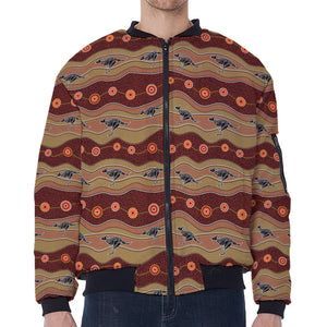 Australian Aboriginal Kangaroo Print Zip Sleeve Bomber Jacket