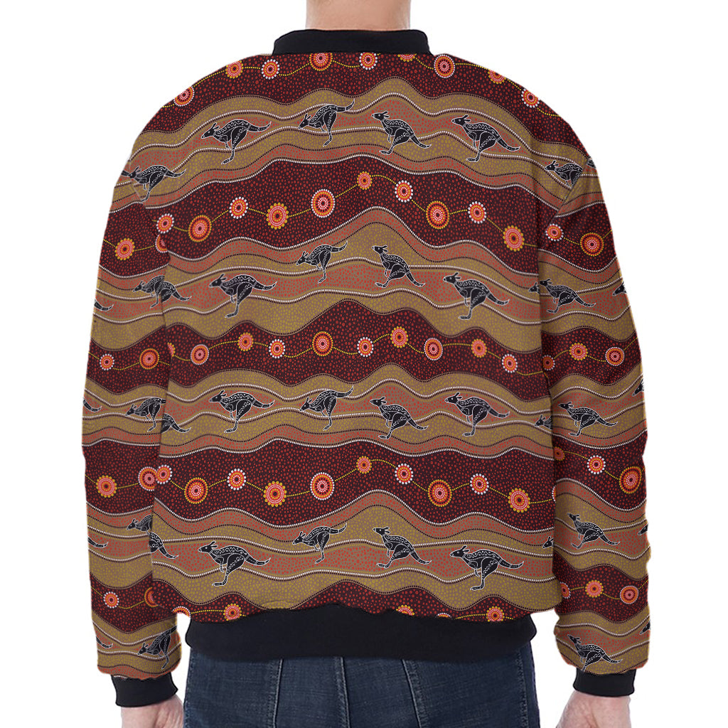 Australian Aboriginal Kangaroo Print Zip Sleeve Bomber Jacket