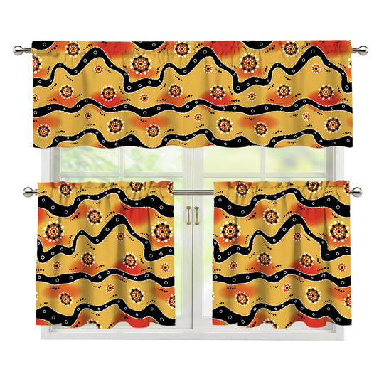 Australian Aboriginal Pattern Print 3 Piece Kitchen Curtains