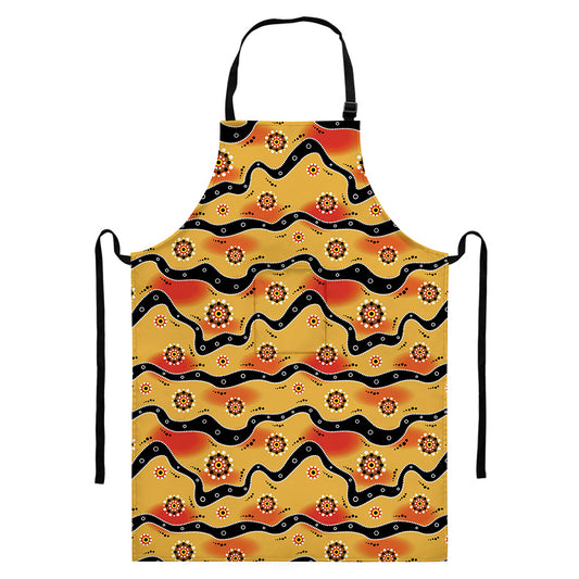 Australian Aboriginal Pattern Print Bib Apron With Pocket