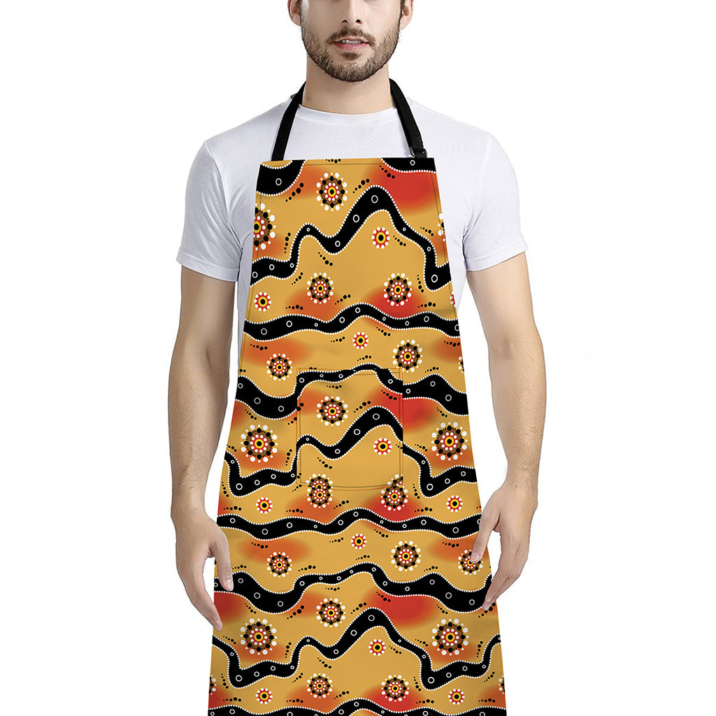 Australian Aboriginal Pattern Print Bib Apron With Pocket