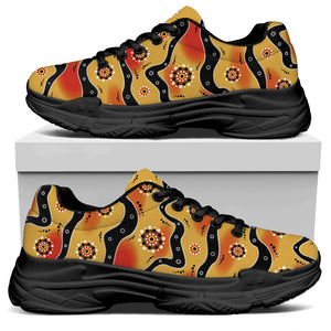 Australian Aboriginal Pattern Print Black Chunky Shoes