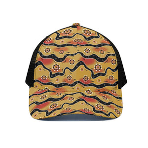 Australian Aboriginal Pattern Print Black Mesh Trucker Cap