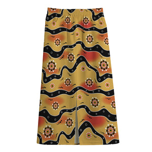 Australian Aboriginal Pattern Print Cotton Front Slit Maxi Skirt