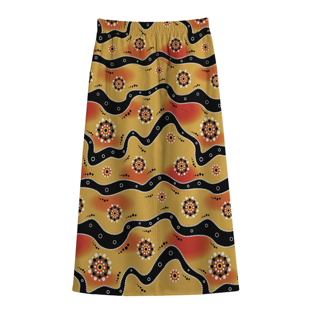 Australian Aboriginal Pattern Print Cotton Front Slit Maxi Skirt