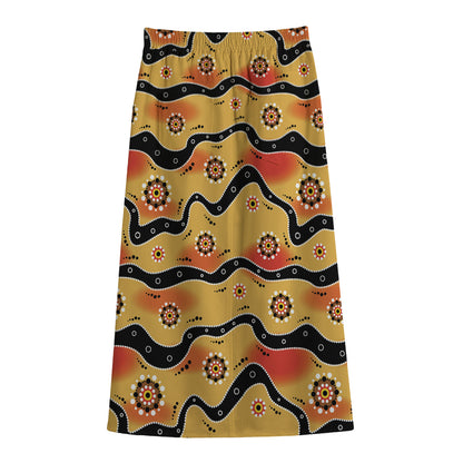 Australian Aboriginal Pattern Print Cotton Front Slit Maxi Skirt