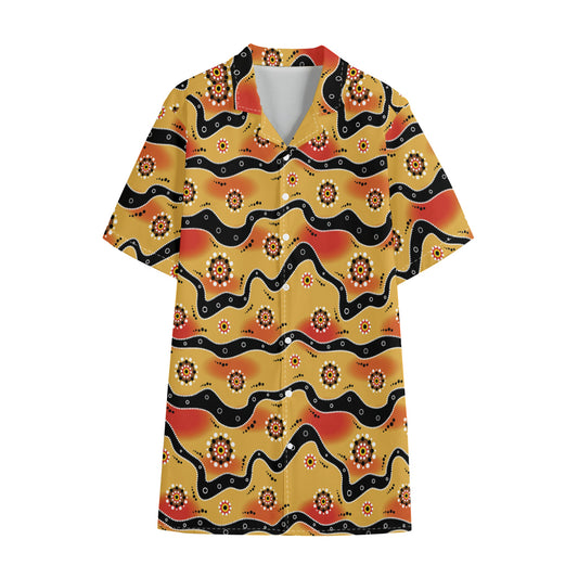 Australian Aboriginal Pattern Print Cotton Hawaiian Shirt