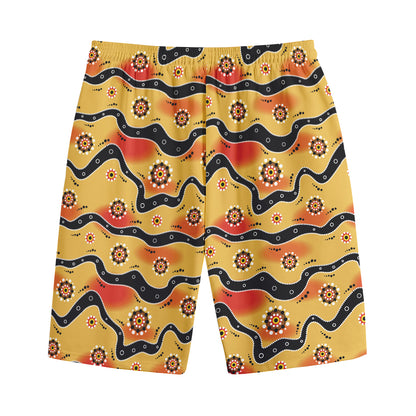 Australian Aboriginal Pattern Print Cotton Shorts