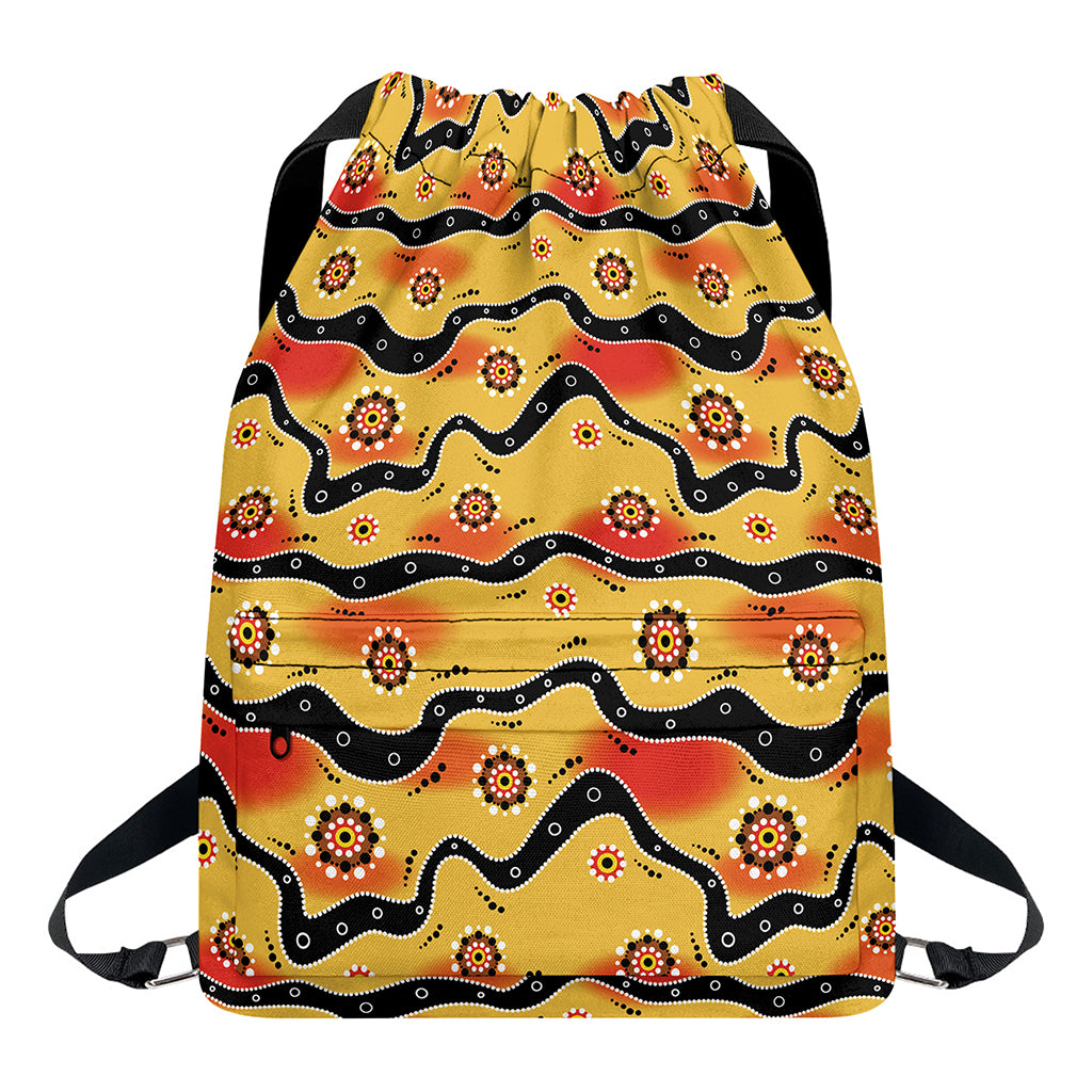 Australian Aboriginal Pattern Print Drawstring Backpack