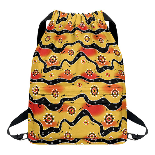Australian Aboriginal Pattern Print Drawstring Backpack
