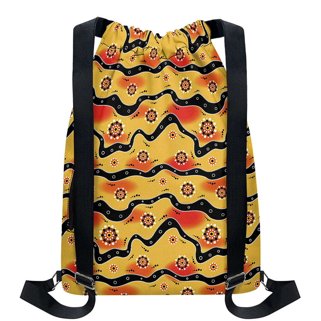 Australian Aboriginal Pattern Print Drawstring Backpack