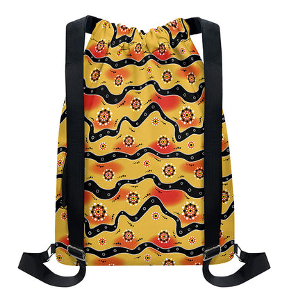 Australian Aboriginal Pattern Print Drawstring Backpack