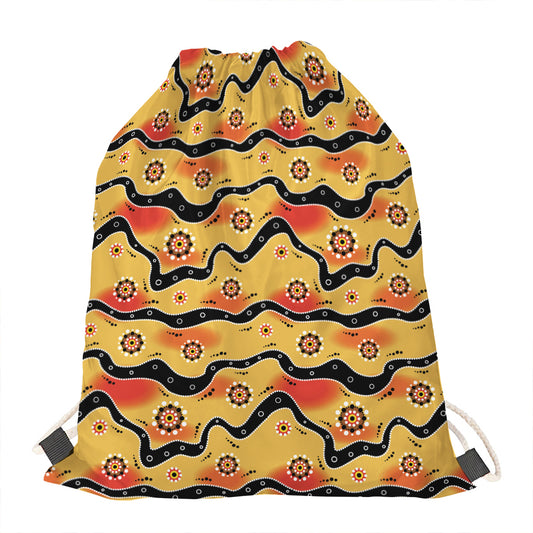 Australian Aboriginal Pattern Print Drawstring Bag