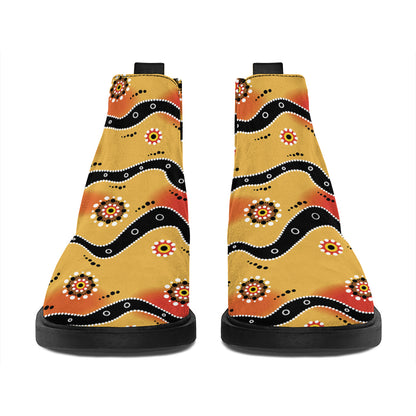 Australian Aboriginal Pattern Print Flat Ankle Boots