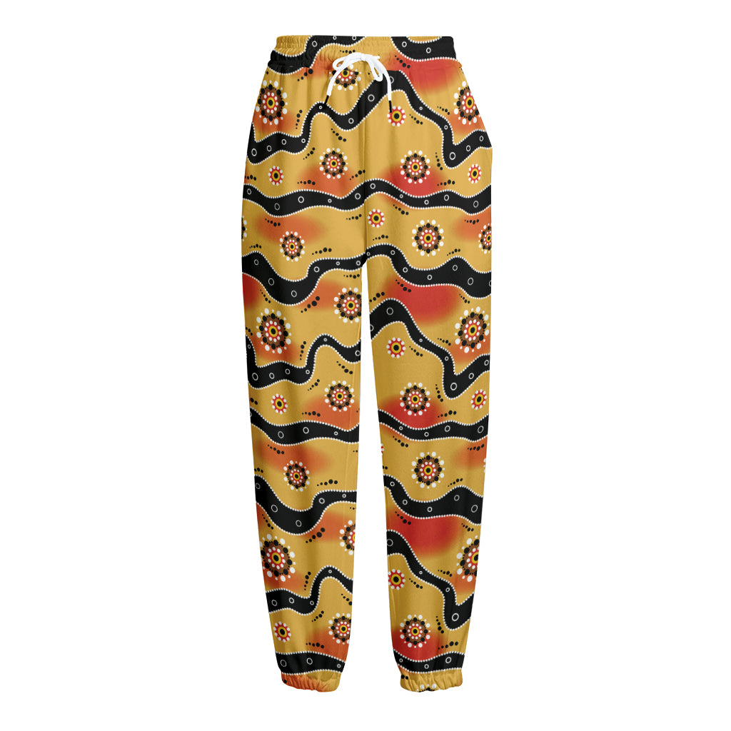 Australian Aboriginal Pattern Print Fleece Lined Knit Pants