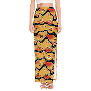 Australian Aboriginal Pattern Print High Slit Maxi Skirt