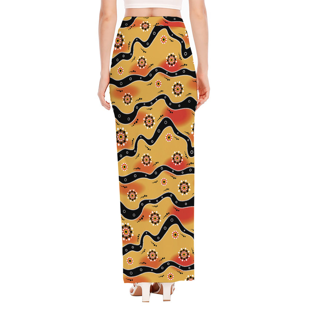 Australian Aboriginal Pattern Print High Slit Maxi Skirt