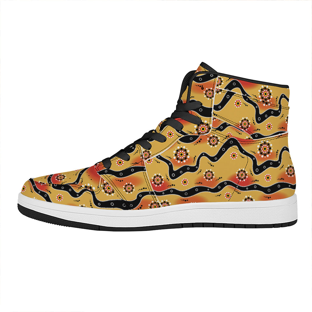 Australian Aboriginal Pattern Print High Top Leather Sneakers