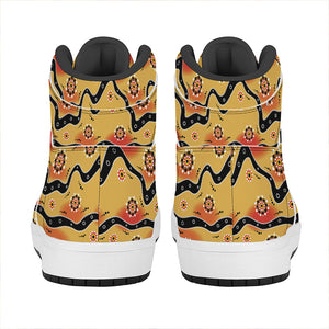 Australian Aboriginal Pattern Print High Top Leather Sneakers