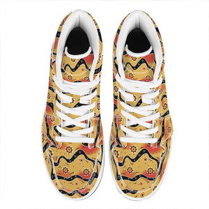 Australian Aboriginal Pattern Print High Top Leather Sneakers