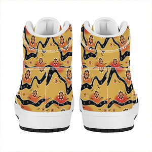 Australian Aboriginal Pattern Print High Top Leather Sneakers