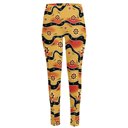 Australian Aboriginal Pattern Print High-Waisted Pocket Leggings