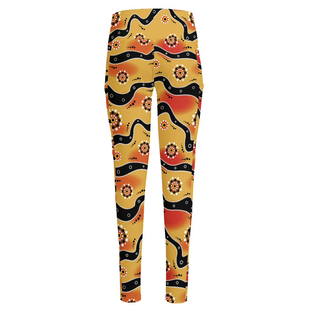 Australian Aboriginal Pattern Print High-Waisted Pocket Leggings