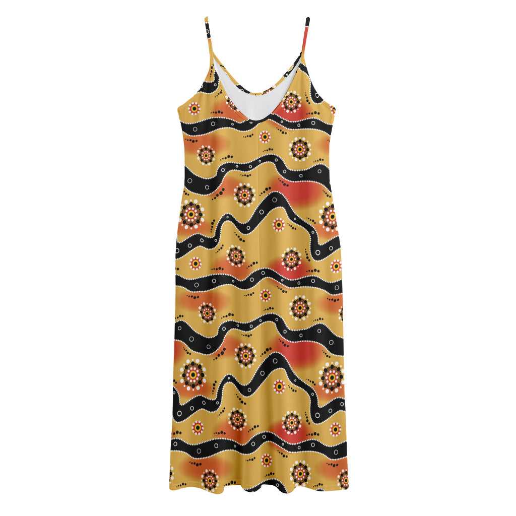 Australian Aboriginal Pattern Print Jersey Midi Cami Dress