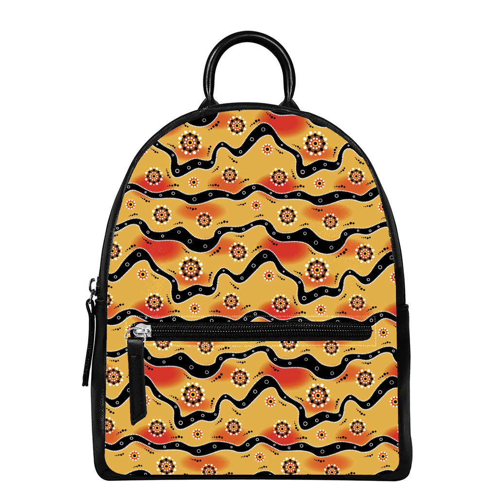 Australian Aboriginal Pattern Print Leather Backpack