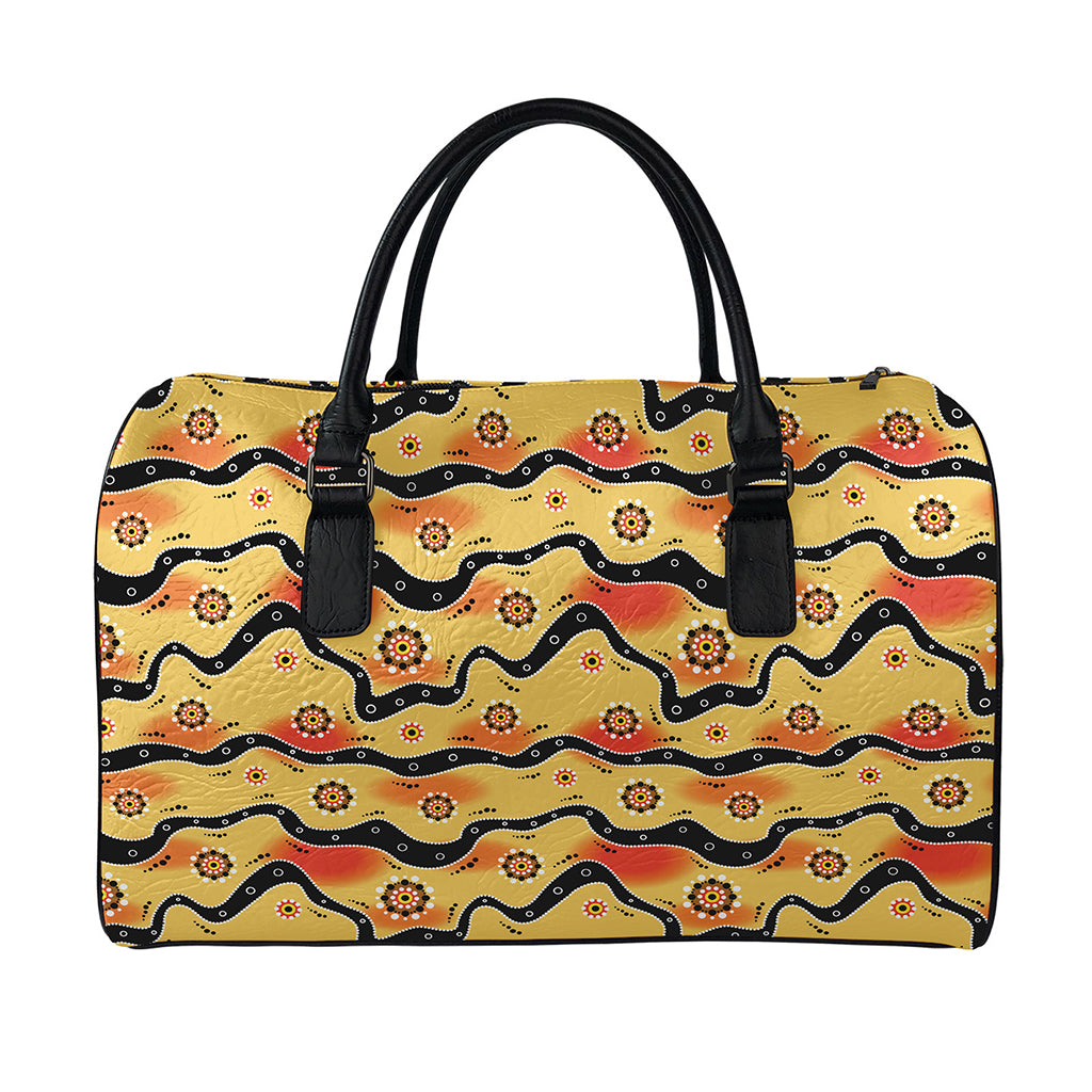 Australian Aboriginal Pattern Print Leather Duffle Bag