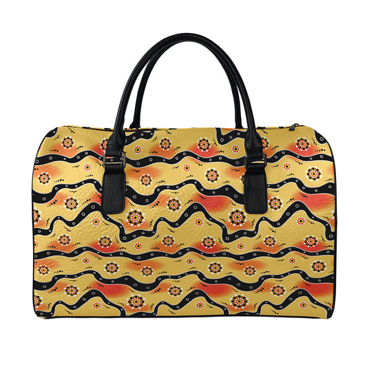 Australian Aboriginal Pattern Print Leather Duffle Bag