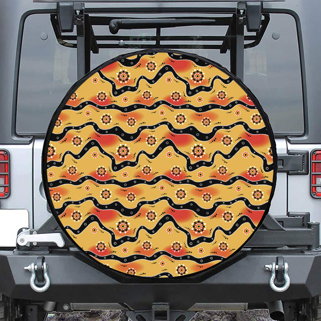 Australian Aboriginal Pattern Print Leather Spare Tire Cover