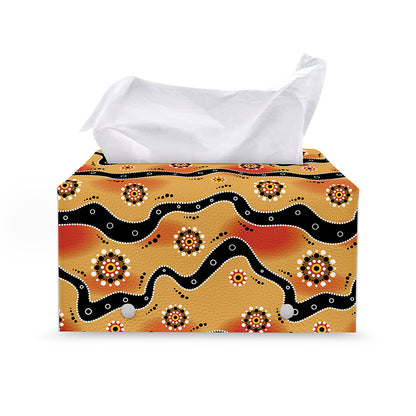Australian Aboriginal Pattern Print Leather Tissue Box Cover