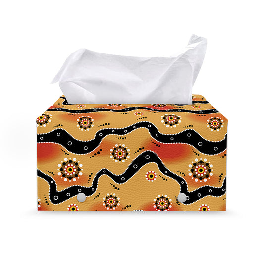 Australian Aboriginal Pattern Print Leather Tissue Box Cover