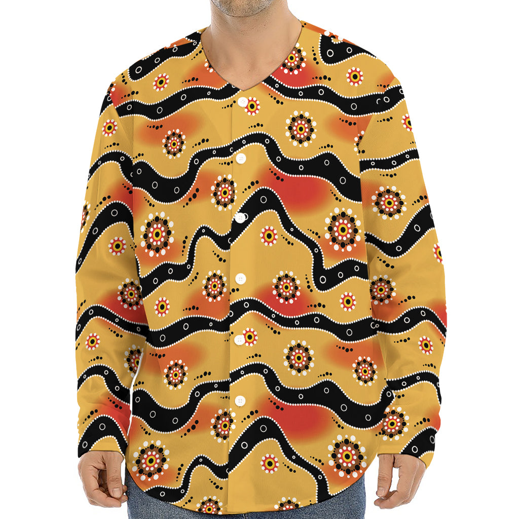 Australian Aboriginal Pattern Print Long Sleeve Baseball Jersey