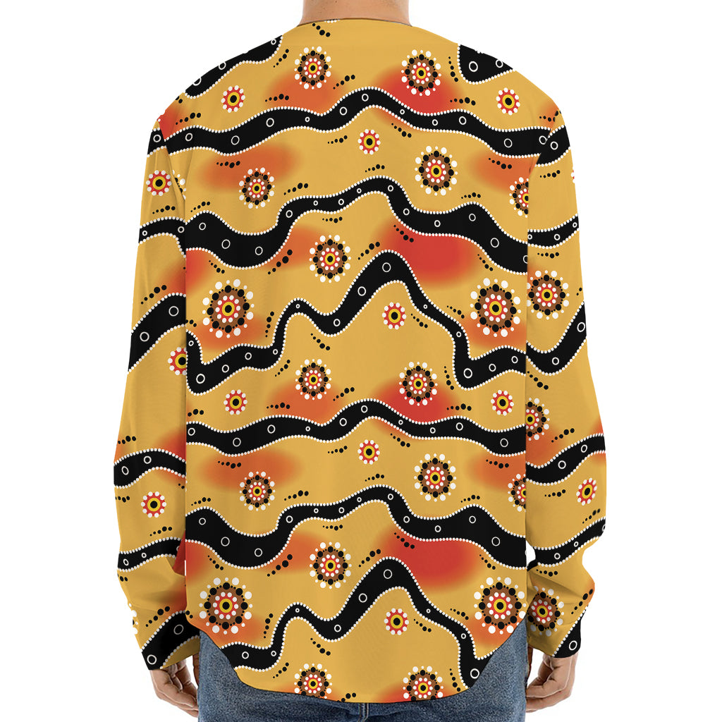 Australian Aboriginal Pattern Print Long Sleeve Baseball Jersey