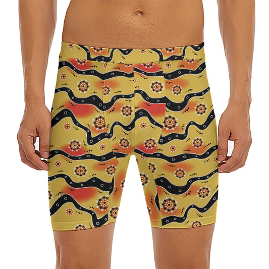 Australian Aboriginal Pattern Print Men's Long Boxer Briefs