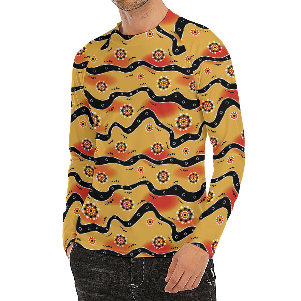 Australian Aboriginal Pattern Print Men's Long Sleeve Rash Guard
