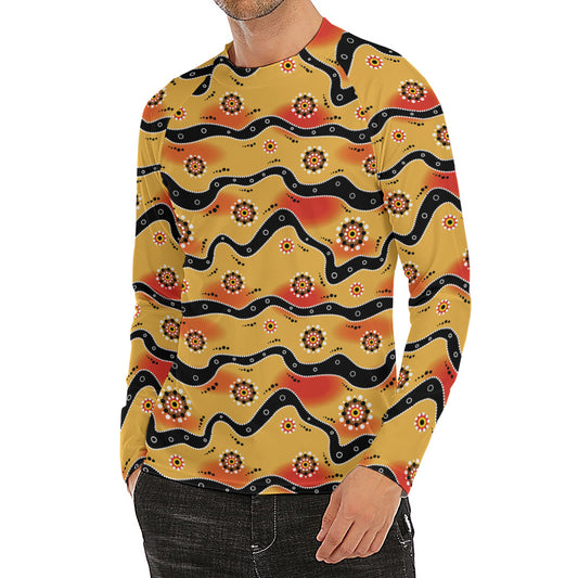 Australian Aboriginal Pattern Print Men's Long Sleeve Rash Guard