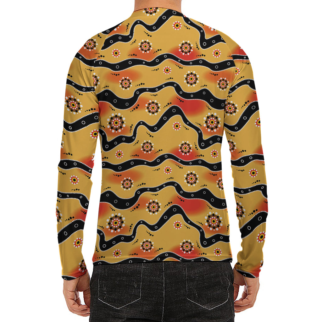Australian Aboriginal Pattern Print Men's Long Sleeve Rash Guard