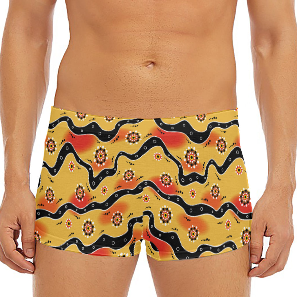 Australian Aboriginal Pattern Print Men's Short Boxer Briefs